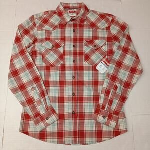 Wrangler Cowboy Wash Shirt Men's Size S Red Sky Blue Plaid